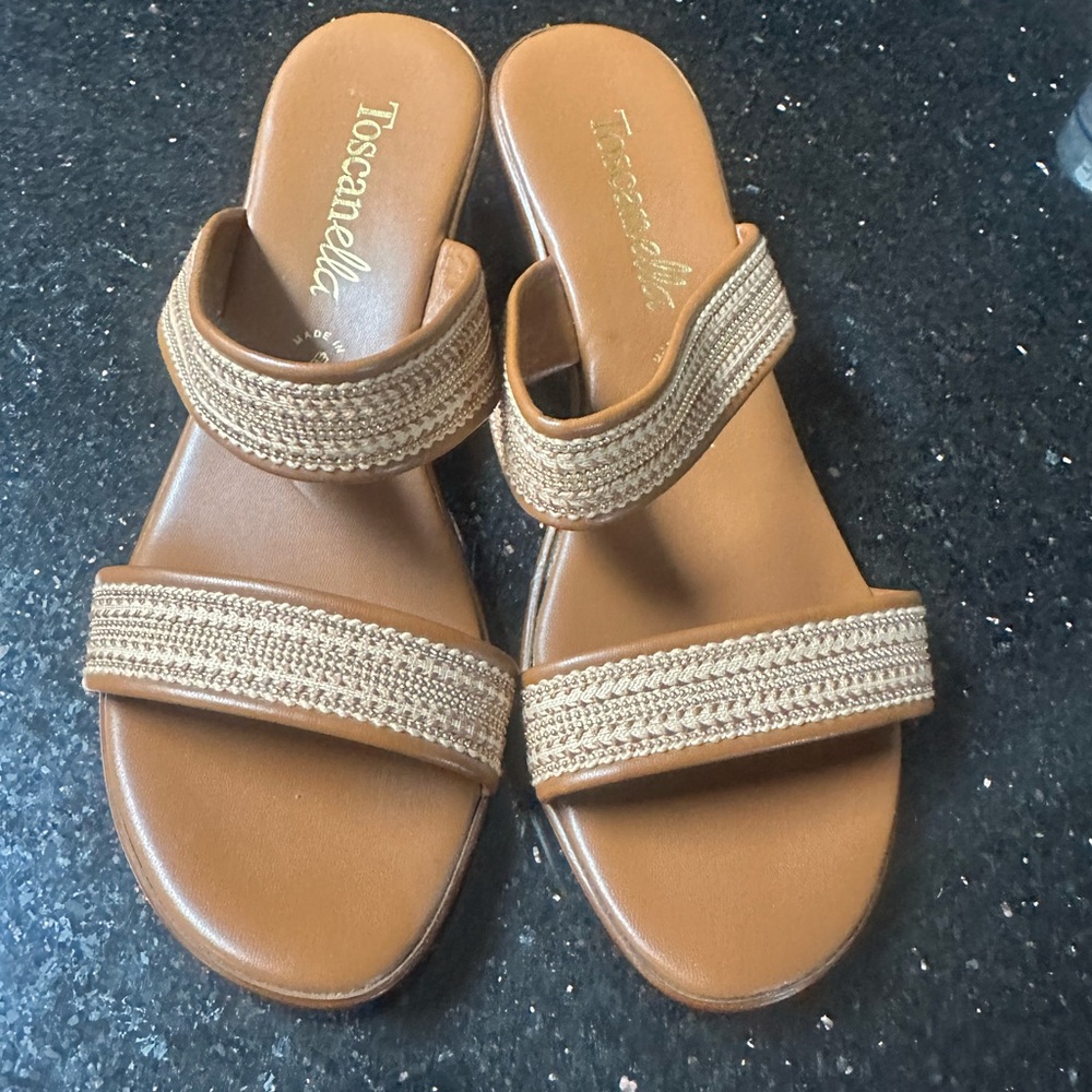 Tan Braided Strap Slip-On Sandals